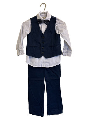 John Rocha marineblauer 4-teiliger Anzug; Hose, Hemd, Weste, Fliege - Alter 2-3 Jahre