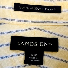 VTG Men’s Lands End Supima Hyde Park Oxford Shirt 17-33 Yellow Striped Btn Down