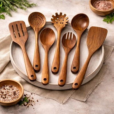 Wooden Utensils Set for Cooking Eco Friendly Non Toxic Spoon Spatula Kitchen Too