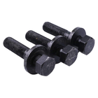 Three black hexagon-head blade bolts with threaded shafts, arranged in a pyramid formation on a white background.