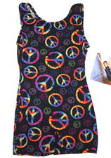Jacques Moret Biketard Unitard Bodysuit Colorful Peace Sign Shimmer New Nwt Girl