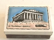 Greece Ceramic Tile Top Matchbox Handpainted Le Parthenon-GREECE RARE NICE empty
