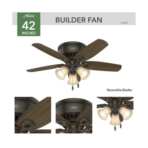 Hunter 42 inch Indoor Ceiling Fan with LED Lights - Bronze Ceiling Fan with P... - Picture 2 of 12