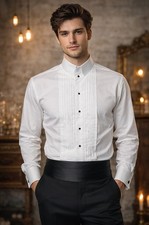 Vintage Bill Blass White Tuxedo Shirt Mens 17 17.5 XL Pleated Formal Cufflinks