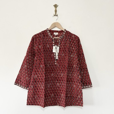 Anokhi East Blockprint Bluse Top dunkelrot gold Baumwolle Boho Paisley Größe wählbar