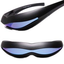 Wrap Around Blue Mirrored Lens Costume Robot Cyclops Futuristic Sunglasses