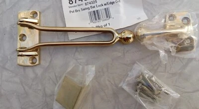 Heavy Duty SWING GUARD &ldquo;Hotel-Style" Door Security Bar Bolt, Polished Brass NEW - Image 1 of 4