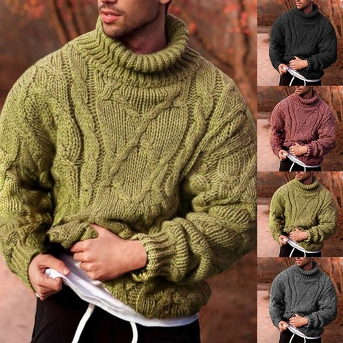Uomo Inverno di Lana Grossa Maglia Maglione Rotolo Tartaruga Collo Pullover  Top | eBay