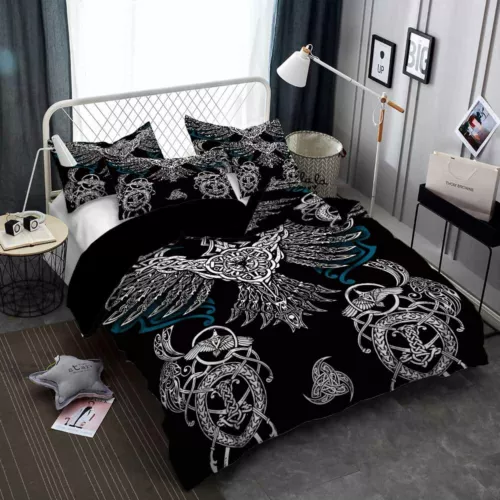 Norse Viking Rune Vegvisir Blood Eagle Duvet Quilt Cover Set Boy Bedding Single - Picture 11 of 28