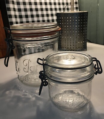 Vintage Bocal Le Parfait ''Super'' 200 & 750 Lot of 2 Jars Hinged Wire Bail France