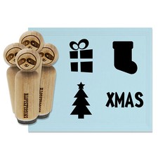 Christmas Xmas Stocking Tree Gift Present Rubber Stamp Set for Stamping Crafting