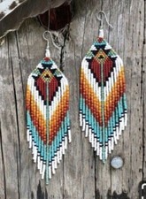 Tribal Earrings Native Large Boho American Seed Beads Handmade Earring