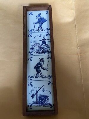 Delft Blue Hand Painted 4-Tile (each is 2' X 2'')  In Frame for Hanging