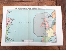 original 1918 print . map showing german submarine blockade and minefields