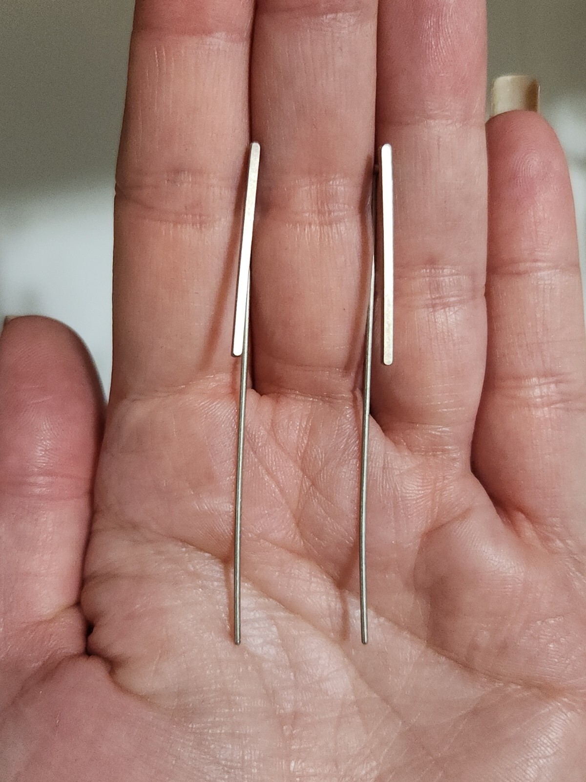 Minimal Bar Earrings Threader Pull Through Silver… - image 5