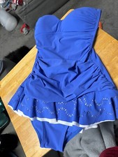 Profile By Gottex Women's Blue One Piece Bathing Suit Ruching Cut Out Design 6