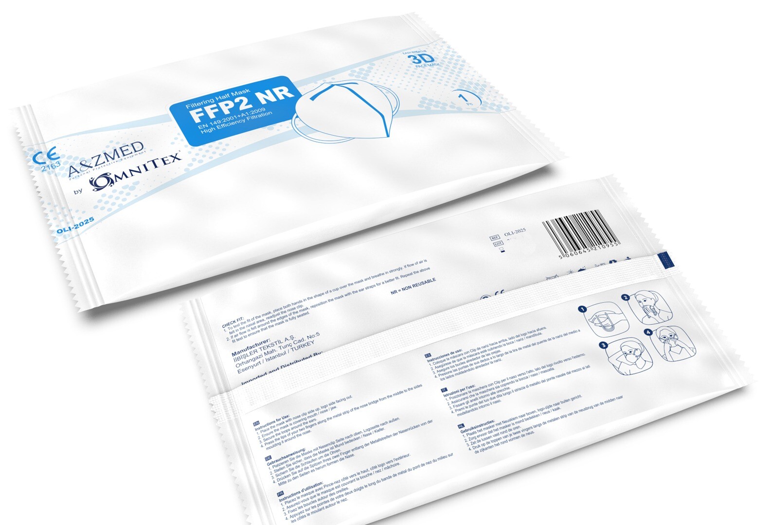 20 x Omnitex FFP2 Face Mask White Pink Black High Filtration 5 Layers