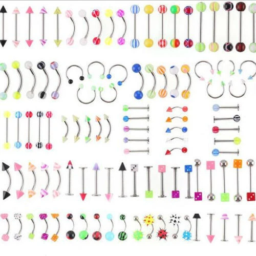 105pcs Wholesale Lip Tongue Eyebrow Nose Studs Navel Belly Rings Body Piercing - Image 2 of 4