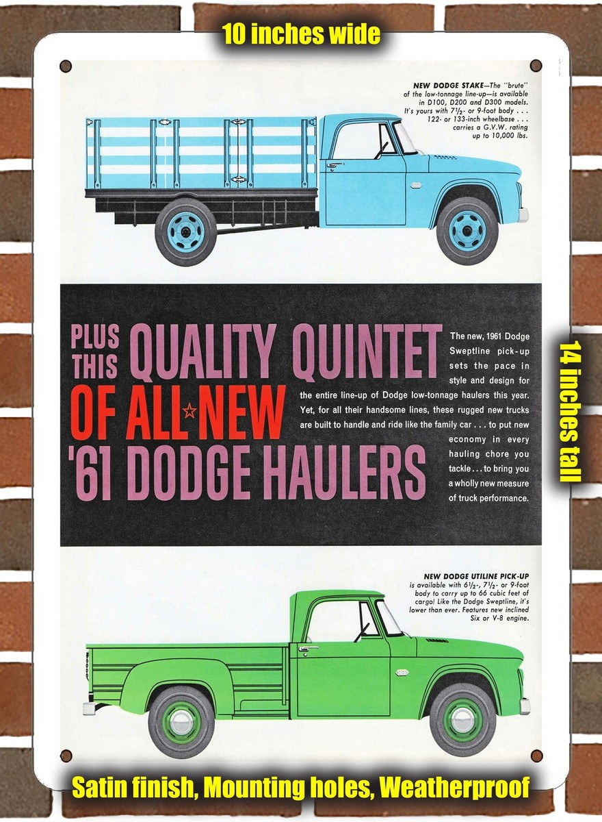 Metal Sign - 1961 Dodge Stake Truck and Utiline Pick-Up- 10x14