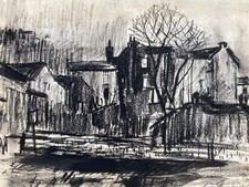 Manner of LS Lowry Original Vintage Charcoal 1962 Sketch Peggy Hill, Ambleside