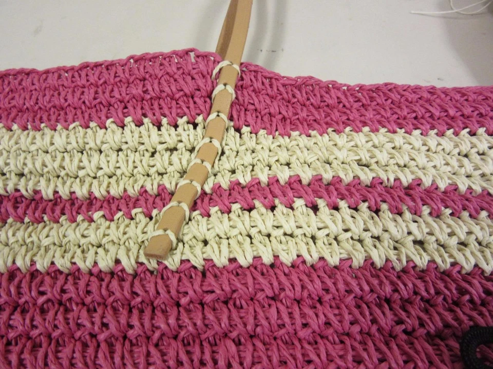 Bolso de Mano Merona Target Cuero Paja Playa Cartera Rosa Metálico Papel/Cuero Foto 3 de 4