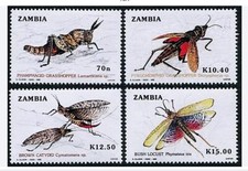 ZAMBIA 1989 INSECTS / GRASSHOPPERS SC#478-81 mnh ** neuf FREE SHIPPING