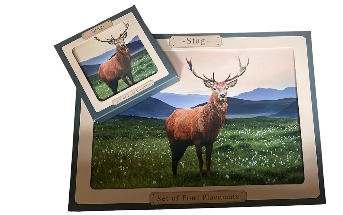 4x Stag Dinner Placemats & Coasters Table Setting Cork Backed The King