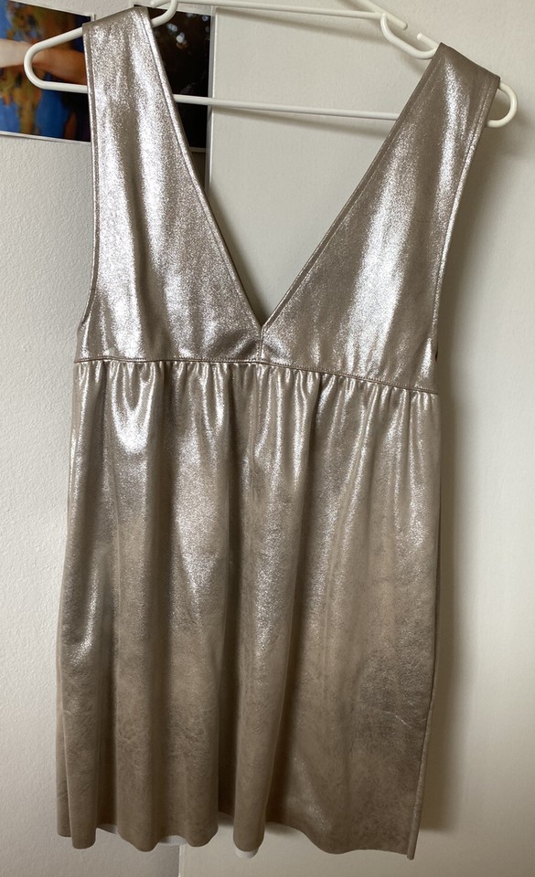 Dress Zara Size S Au 8 10 flare babydoll Sleeveless Metallic Gold eBay