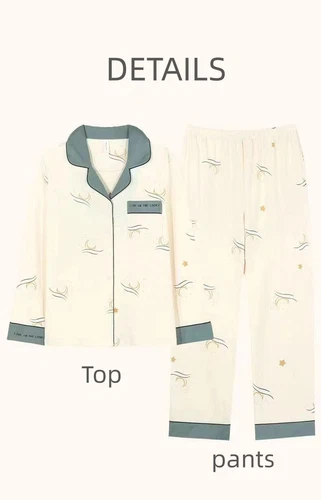 100% Cotton Women Pajama Set Soft Long Sleeve Pajamas Long Pants with Pockets - Bild 8 von 12