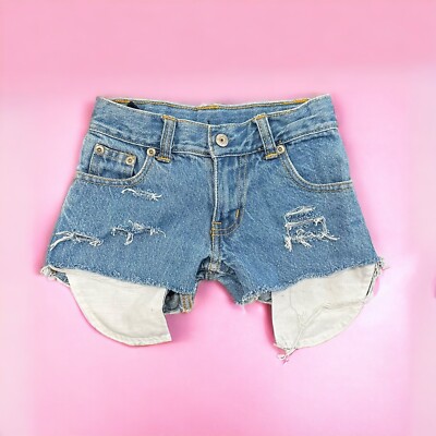 Girls Size Blue Jean Cut Off Denim Shorts Distressed Ripped