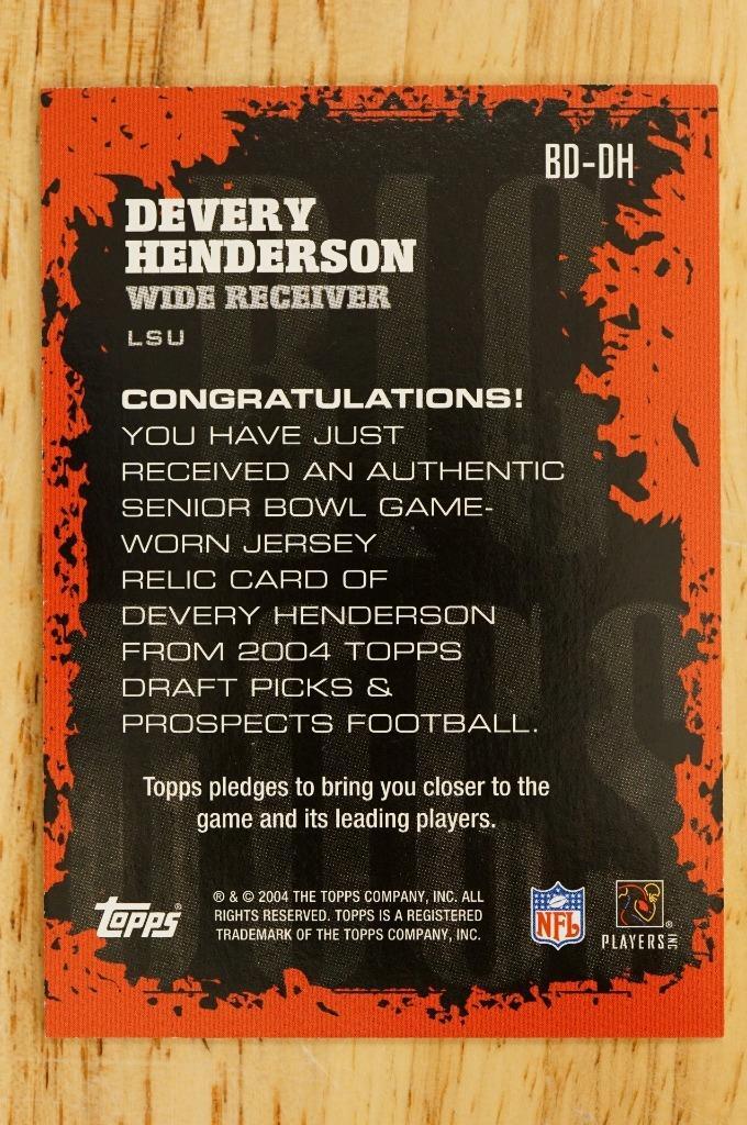 2004 Topps DPP Devery Henderson Big Dogs Jersey Relic BD-DH Rookie