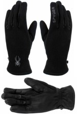 New Spyder Leather Palm Stretchable Black Gloves Size Medium