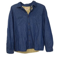 Wrangler Sherpa Lined Men's XL Blue Denim Jean Shirt Jacket Pockets Work Wear
