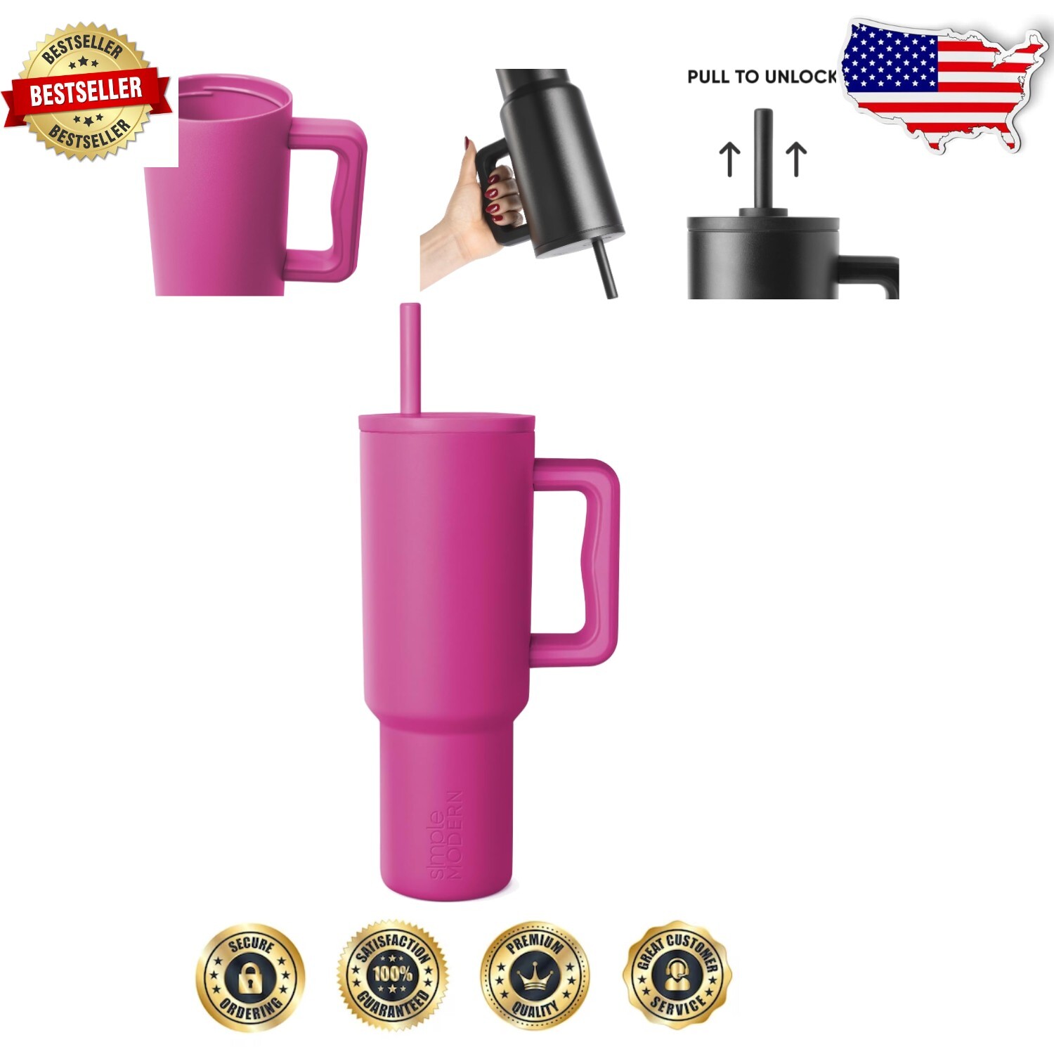 Trek Signature 40 oz Tumbler - Ergonomic Handle & Ceramic Lining for Flavor