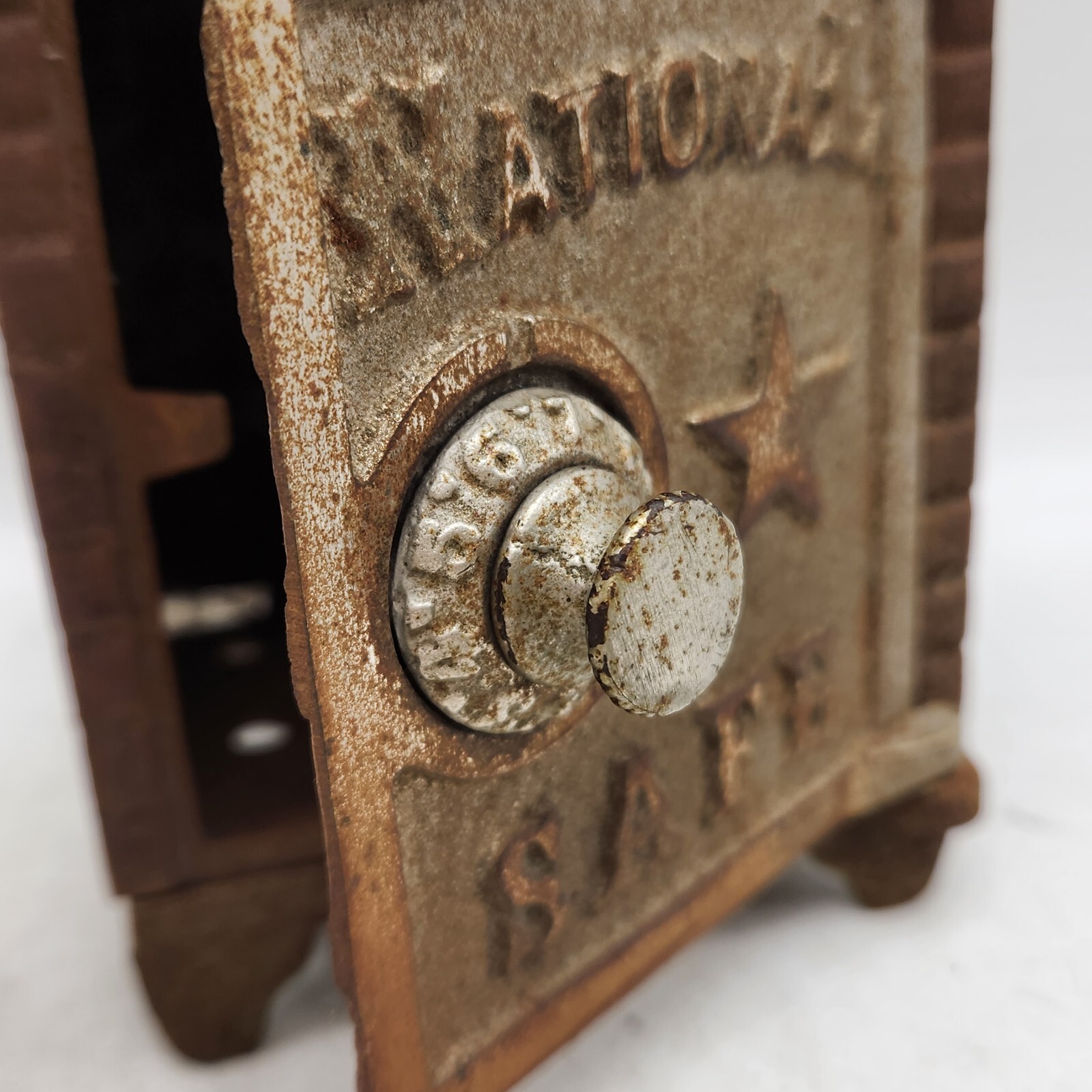 Vintage National Combination Safe Cast Iron Coin Piggy Bank Toy *READ ...