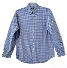Ralph Lauren Front Button Down Shirt Blue Check Mens Size M Long Sleeve