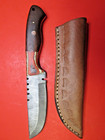 DAMASCUS STEEL SHEATH KNIFE CAMP LEATHER SKINNING HUNTING DEER BOWIE FIXED BLADE — photo 4