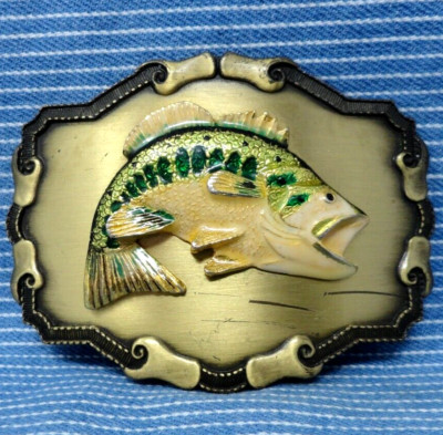 Bass Belt Buckle Fish Fishing Fisherman Sportsman Vintage 70s Raintree   .BMW941