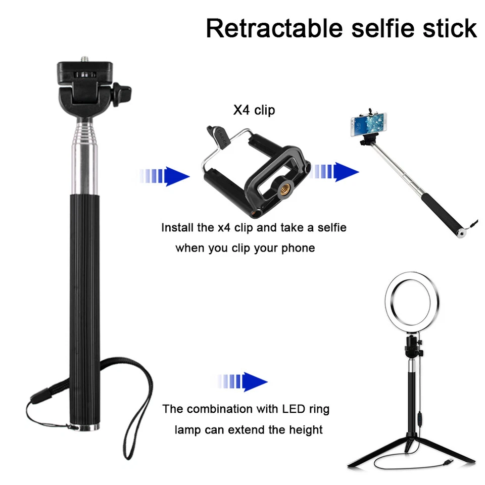 LED Ring Light+Selfie Stick Phone Holder Desktop LED Lamp 3 Light Modes Makeup - Image 3 of 4