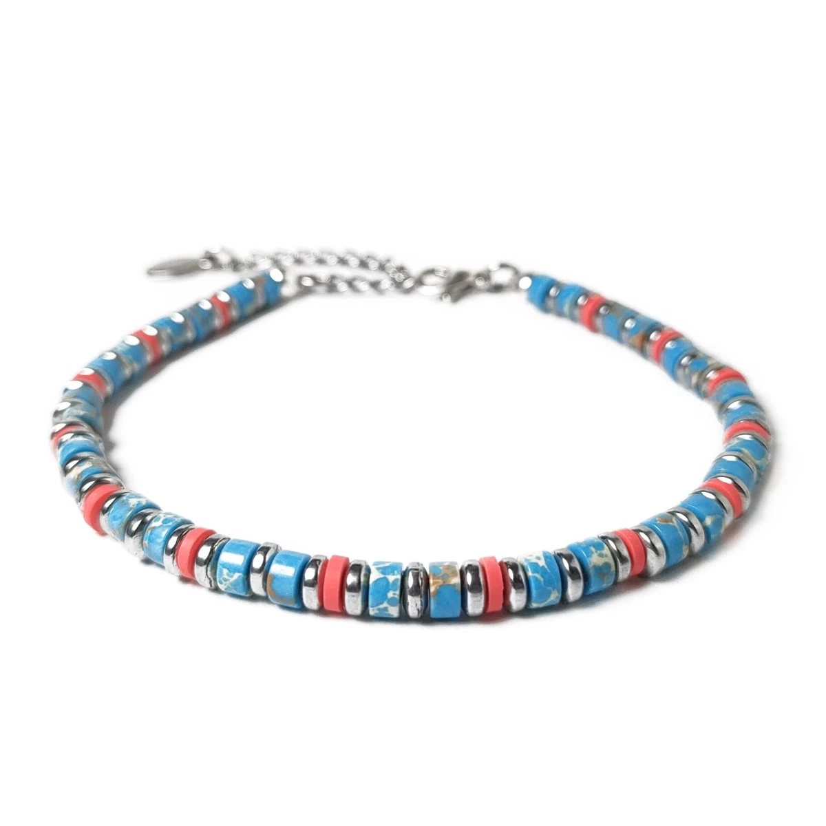 Unique Gems Bracciale Uomo/Donna In Acciaio Inox Con Pietra Turchese (Howlite) – Lunghezza Regolabile 16-20 Cm, 4 Mm - 4