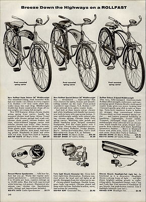 1959 PAPER AD PG Rollfast Bicycle Super Deluxe Special Tank Light Book  Rack