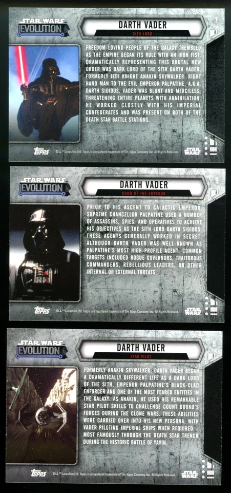 DARTH VADER 2016 Star Wars Evolution Foil Cards #7 to #9 - Image 2 of 2