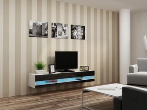 TV Board Lowboard Weiß Schwarz 180cm Hängeschrank ...