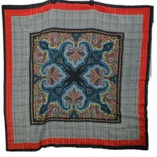 Italian Scarf Large Houndstooth Paisley geometric Large Raw Hem Multicolor Italy