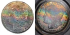 1880-S PCGS MS64 MORGAN $ DARK MULTICOLOR FROSTY RAINBOW TONING (VIDEO}