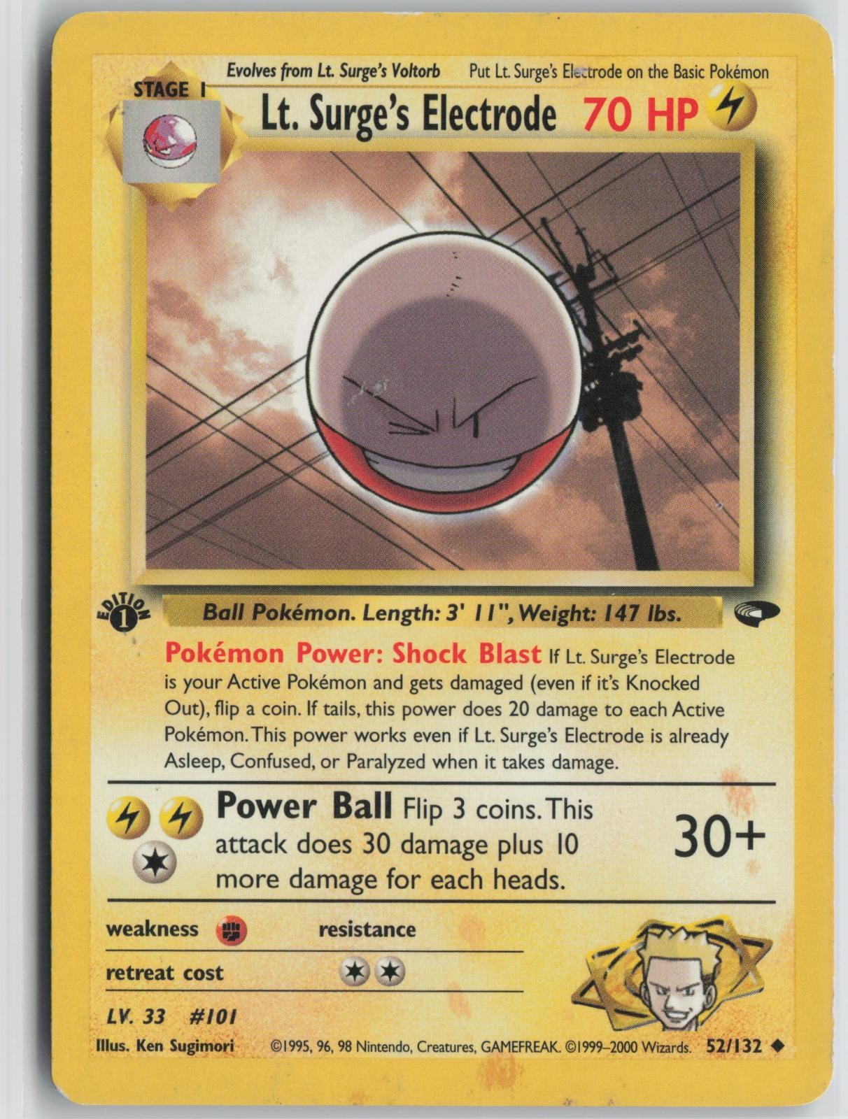 Lt. Surge's Electrode 52/132 Uncommon Gym Challenge Pokemon 1st Edition HP