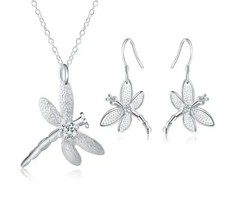 925 Sterling Silver Dragonfly Necklace Crystal Pendant on Chain UK Seller