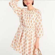 J. Crew Smocked Waist Mini Dress Floral Medallion Orange Cotton Size XS