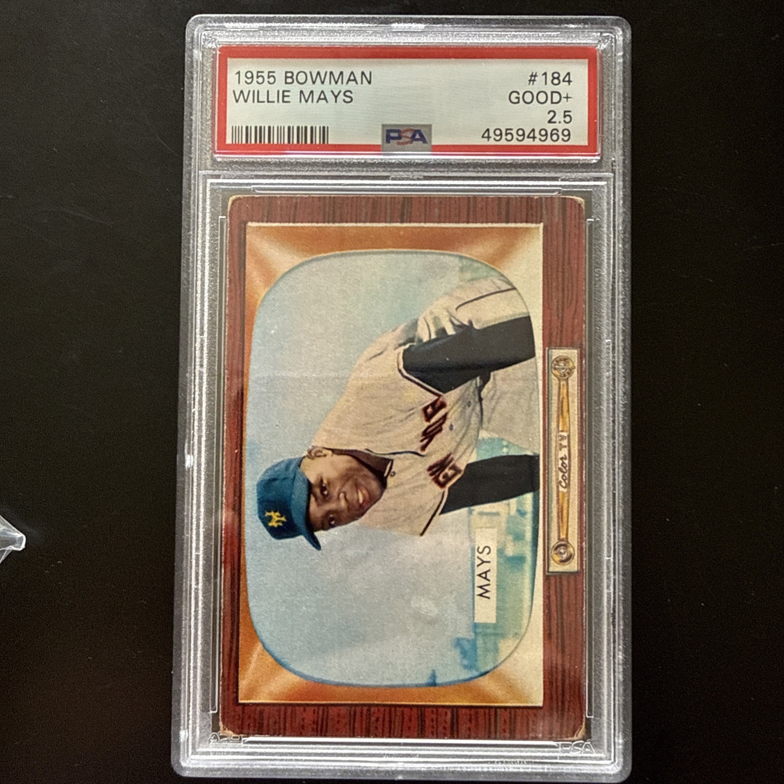 1955 BOWMAN #184 WILLIE MAYS GIANTS HOF PSA 2.5 GOOD+ Nice Centering view 3