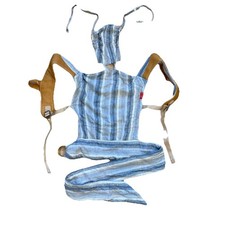 Sakura Bloom Scout Gradient Baby Carrier Blue Gray Striped Linen / Leather RARE